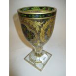 19th Century Continental floral and gilded glass goblet on square base