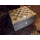 Rectangular green buttoned leather upholstered footstool