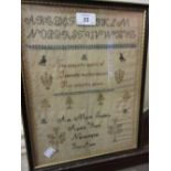 William IV needlepoint sampler of alphabet motto and pictorial design, signed Ann Maria Sanders,