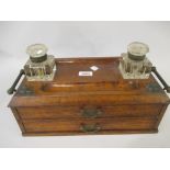 Early 20th Century oak and silver plate mounted inkstand with cut glass inkwells,