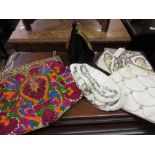 Two early 20th Century beadwork evening purses and three other small evening bags / purses