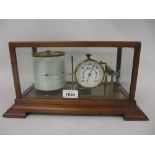 Edwardian gilt brass barograph with enamel barometer dial in a mahogany four glass case