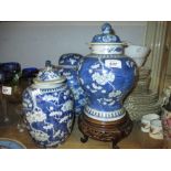 Late 18th/Early 19th Century Chinese blue and white ginger jar and cover decorated with prunus