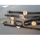 Ladies 9ct gold cased wristwatch with gold strap together with a small quantity of other ladies