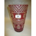 Bohemian ruby overlay cut glass vase