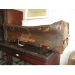 19th Century heavy brown leather travel trunk (a/f)