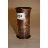 Small Keswick School of Industrial Art flared rim hammered copper vase,