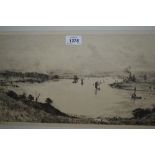 W.L. Wyllie, signed etching, shipping in an estuary, published L.H.