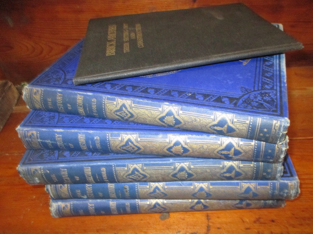 Five volumes ' The History of Masonry ' with blue cloth bindings,