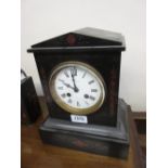 19th Century black slate rouge marble inlaid mantel clock,