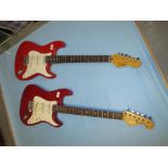 Encore Stratocaster type electric guitar and a similar Sunn Mustang guitar
