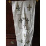Mid 20th Century French festival heraldic fleur de lys banner together with a machine woven table