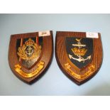 Royal Navy coat of arms shield shaped wall plaque together with another Women's Royal Navy Service