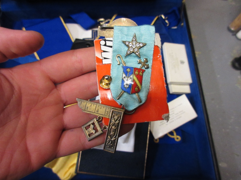 Two cases containing a quantity of Masonic regalia and books etc - Image 4 of 7