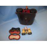 Cased pair of Victorian opera glasses and a cased pair of binoculars