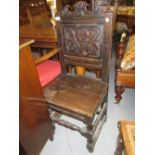 19th Century oak Wainscot chair in 17th Century style,