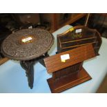 Oriental miniature carved hardwood occasional table, plate stand,