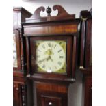 George III oak mahogany banded and shell inlaid longcase clock,
