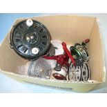 Lightweight French fly fishing reel together with five other fishing reels