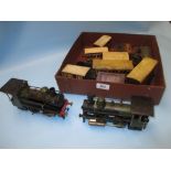 Two early 20th Century 0 gauge live steam engines and a quantity of various 0 gauge tin plate