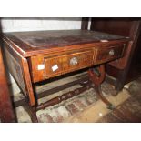 Two reproduction mahogany drop-leaf coffee tables, an oval coffee table,