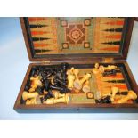 Edwardian mahogany and boxwood folding chess and backgammon gaming board with ebony and boxwood