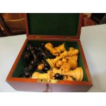 Staunton pattern boxwood and ebony chess set in original mahogany case