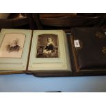 19th Century brown leather twin photograph album having brass clasps including approximately sixty