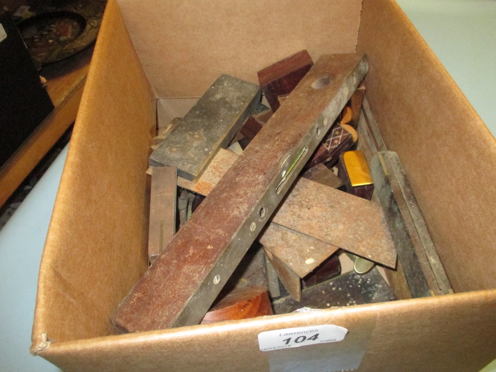 Quantity of various small brass mounted wooden boxes together with a small quantity of woodworking