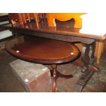 Small reproduction oak refectory style dining table together with a set of six (four plus two)