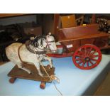 19th Century childs pull-along wooden horse together with a later cart