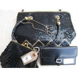 Beadwork handbag and evening bag and a cased manicure set