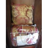 Red and gold bed cover set with pillows