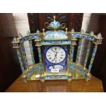 20th Century gilt brass and cloisonne mounted mantel clock with porcelain panels,