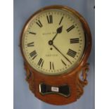 19th Century oak cased drop dial wall clock, the painted dial with Roman numerals,