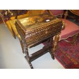 Chinese rectangular lacquered and gilded work box on stand