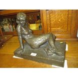20th Century brown patinated bronze figure of a reclining nude female