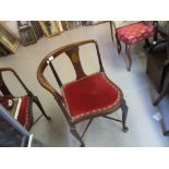 Pair of Edwardian mahogany shell and line inlaid corner chairs