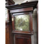 18th Century oak eight day longcase clock, having square brass dial with chapter ring,