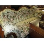 19th Century continental walnut and upholstered three seater sofa,