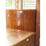 George III mahogany line inlaid bow fronted two door hanging corner cabinet with fitted shelves