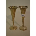 Pair of Chester silver spiral flared rim vases