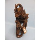 Eastern carved hardwood figure group of mythical monkeys