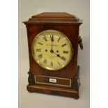 George III mahogany bracket clock, having circular painted dial with Roman numerals and inscribed W.