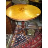 19th Century oak and inlaid circular pedestal table with tripod base