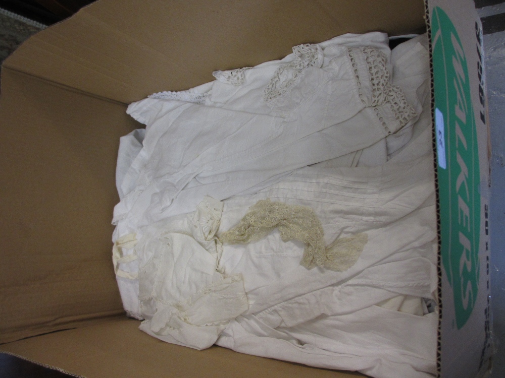 Box containing a quantity of womens antique blouses and clothes etc