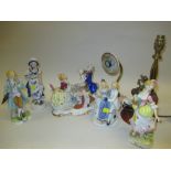 Quantity of various Continental porcelain figures together with a porcelain table lamp and a