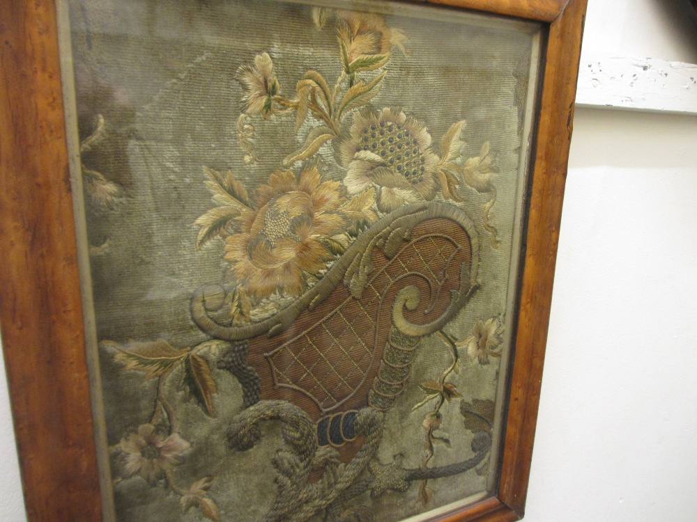 Pair of 19th Century maplewood framed silkwork panels,