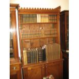 19th Century pine Gothic Revival bookcase with a moulded cornice above open shelves and two