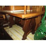 Reproduction rectangular oak refectory style dining table with two end extensions